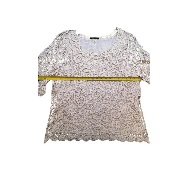 Lace Floral Crochet 3/4 Sleeve Top For Women Jennie & Marlis 2X Beige Boho - Picture 5 of 7